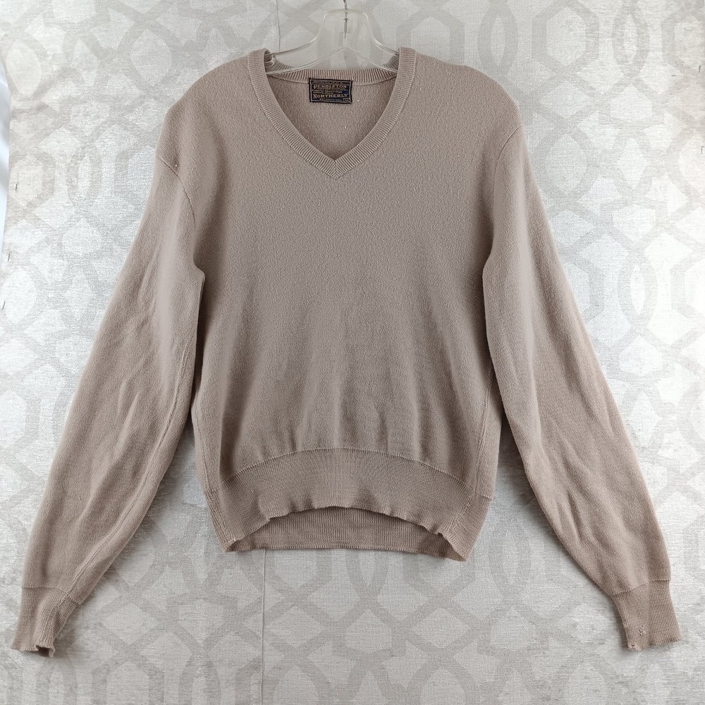 Pendleton Northerly Wool V-Neck Sweater Mens Size M Beige Vintage Warm Knit Rare